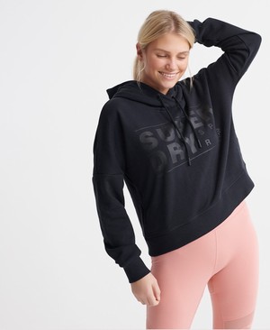 Superdry Core Sport Crop Női Kapucnis Pulóver Fekete | VKEQN1649